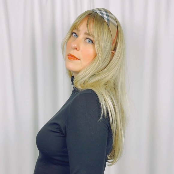 Vintage Plaid Check Headband in Brown Red White and Black Sparkle Fabric - Picture 4 of 9